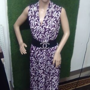 Purple Leaf Print Sleeveless Dress
